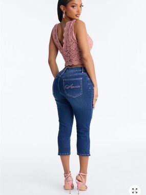 Amour Rhinestone Embellished Capri Jeans